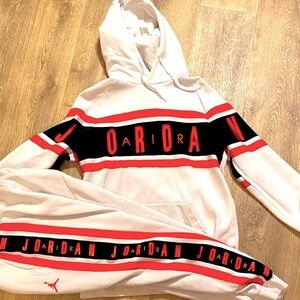 Jordan White and bright orange Hoodie and matching Sweatpant jogger